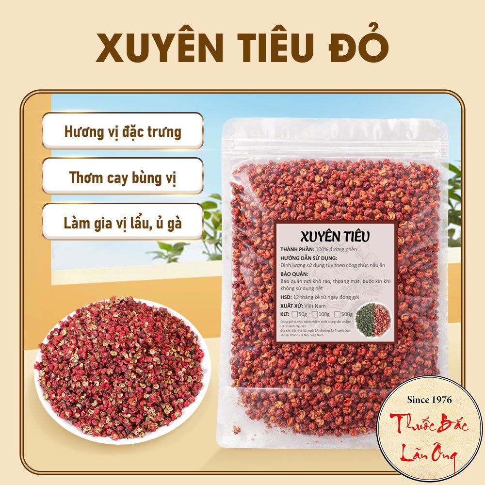 Xuyên tiêu đỏ 500g, hoa tiêu Tứ Xuyên cay, tê, gia vị lẩu, làm gà ủ muối, thơm ngon, chuẩn vị