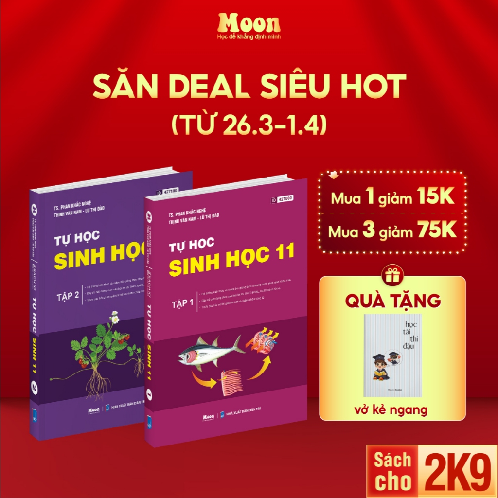 Sách Tự học sinh học lớp 11 TẬP 1 & 2 ,sinh học 11 thầy Phan Khắc Nghệ - Moonbook