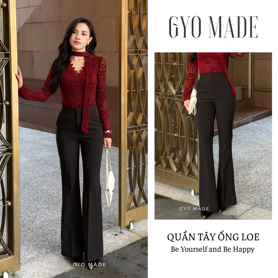 Quần tây ống loe nữ GYOMADE® công sở cạp cao tôn dáng chất Bố Hàn duyên dáng cổ điển | GQ002