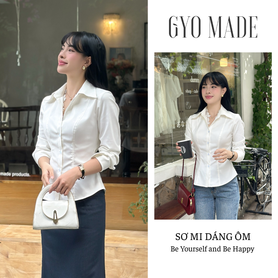 Áo sơ mi nữ dáng ôm GYOMADE® chất Kaki Gold cao cấp – Chiết eo tôn dáng, dày dặn đứng form | GA078