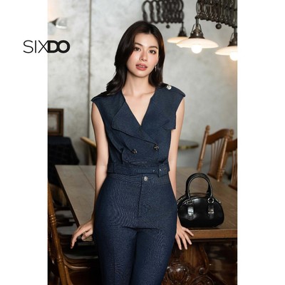 Áo gilê nữ cổ V SIXDO (Dark Navy Denim Waistcoat)