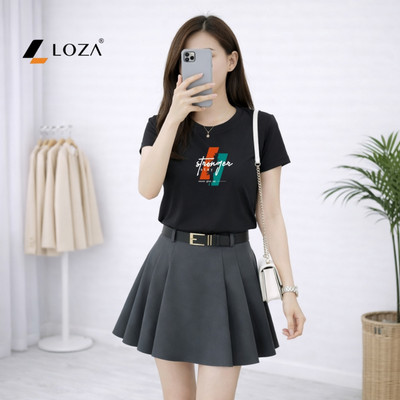 Áo phông nữ dáng vừa NA01 màu đen chất thun cotton Loza G0453