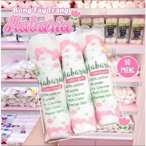 Bông tẩy trang Habaria Cotton Pads 80 miếng dày chắc không bụi
