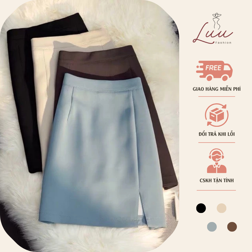 Chân váy chữ A dáng chớm gối hàng 2 lớp LUU50-2 xẻ tà trước nhẹ chất Vitex - Luu fashion