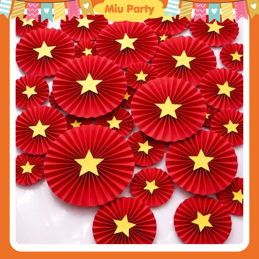 Set Quạt Giấy Sao Vàng Làm Background Trang Trí lễ Hội - Miu Party