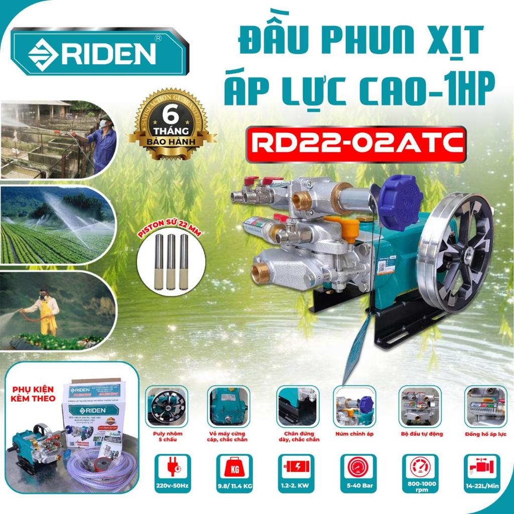 Đầu Phun Xịt Áp Lực, Đầu Phun thuoc, Ty Sứ 22Mm, Tự động, 2hp 3hp bảo hành chính hãng Riden 6 tháng