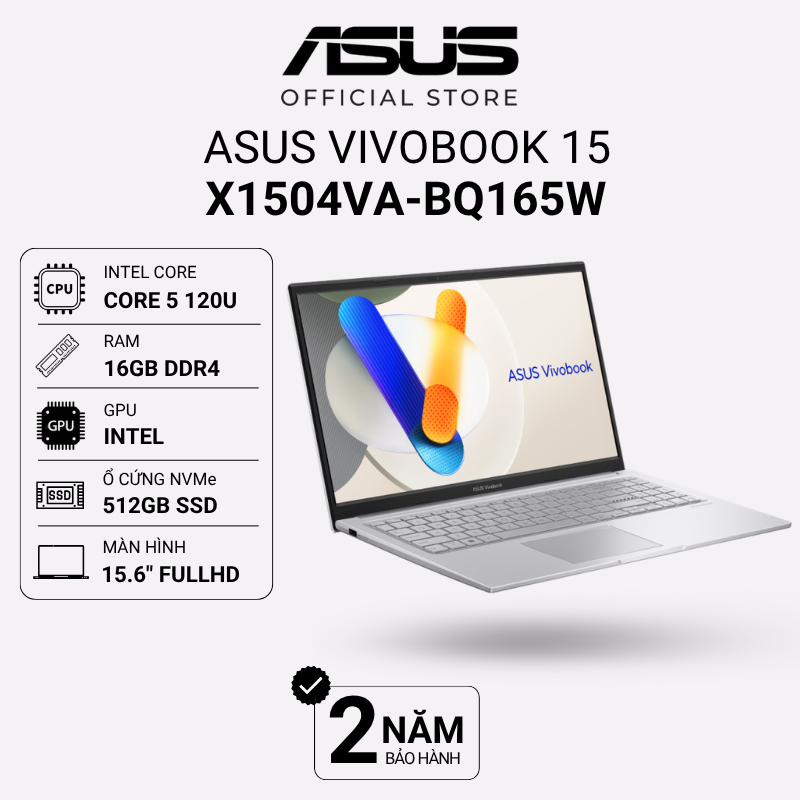 Laptop Asus Vivobook 15 X1504VA-BQ165W Core 5 120U | 16GB | 512GB | 15.6" FHD 60Hz | Win 11 | Bạc
