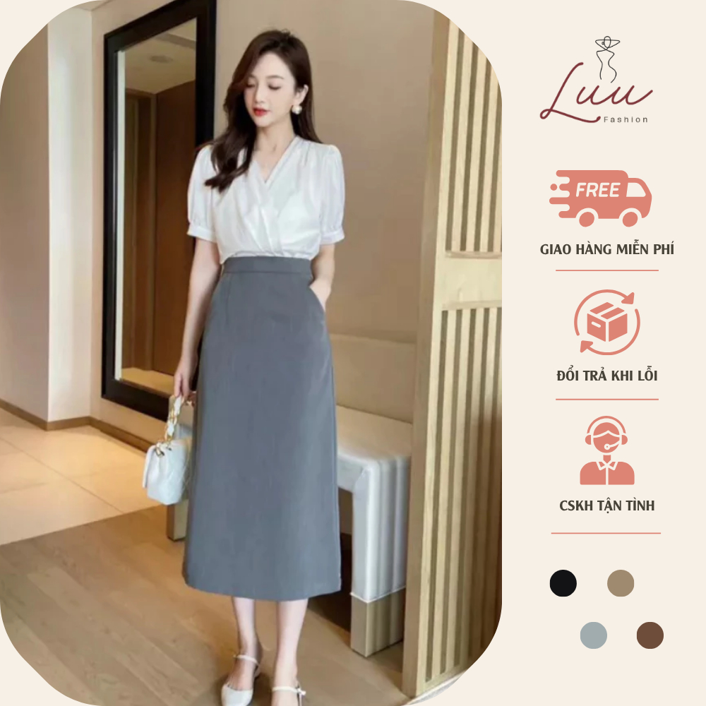 Chân váy chữ A dài 80cm thiết kế túi chéo 2 lớp loại 1 A802B - Luu fashion