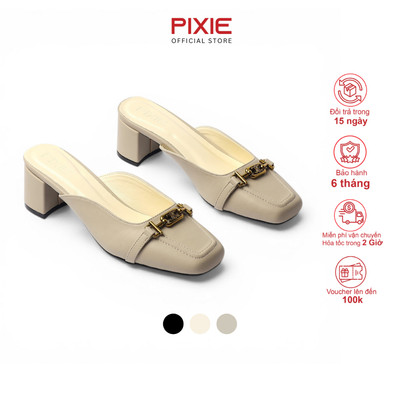 Giày Sục Nữ 5cm Mũi Vuông Gắn Khoá Nhỏ Thời Trang Pixie H446