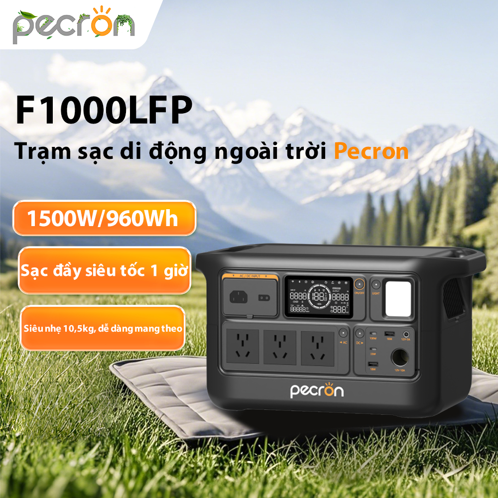 Pecron F1000LFP – Trạm sạc di động 1800W, dung lượng 1kWh, pin LiFePO₄.