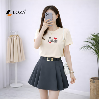 Áo phông nữ dáng vừa NA01 màu be chất thun cotton Loza G0454