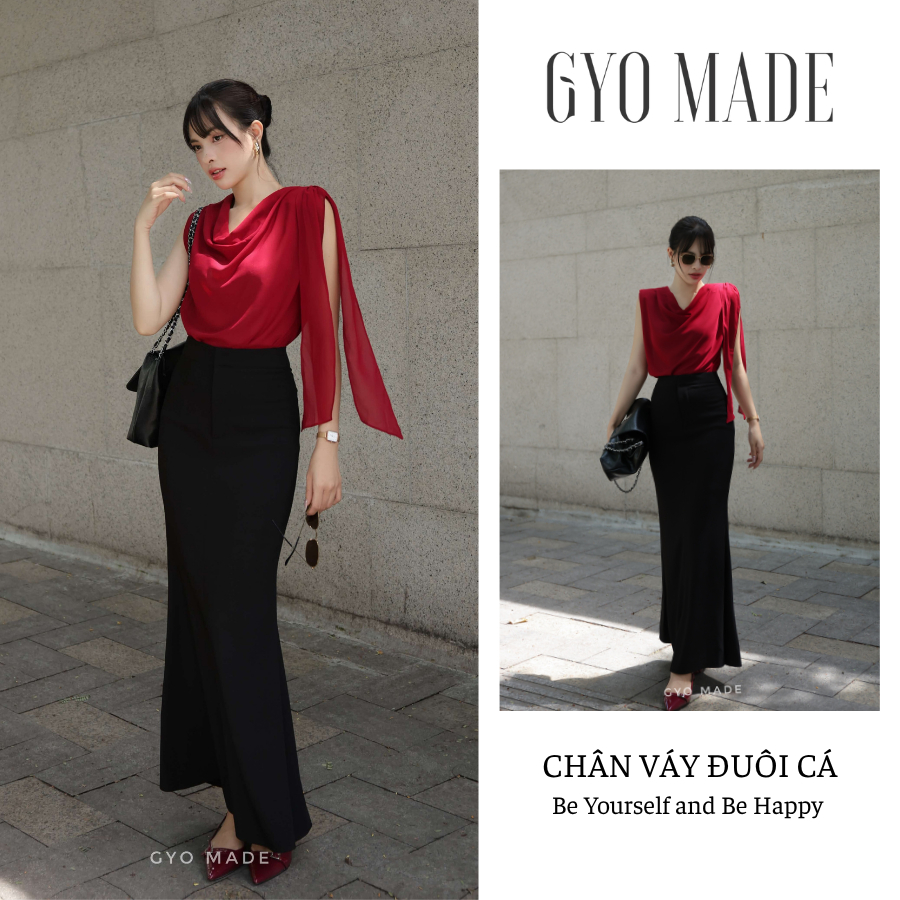 Chân váy đuôi cá dáng dài 96cm GYOMADE® chất gân mịn cao cấp co giãn nhẹ tôn dáng, may 2 lớp | GV035 | BigBuy360 - bigbuy360.vn
