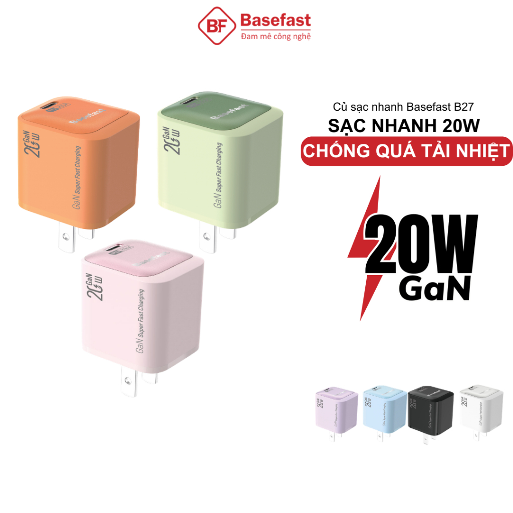 Củ sạc nhanh 20W Basefast cục sạc công nghệ GAN siêu bền cho xs 12 11 13 14 pro max samsung xiaomi..