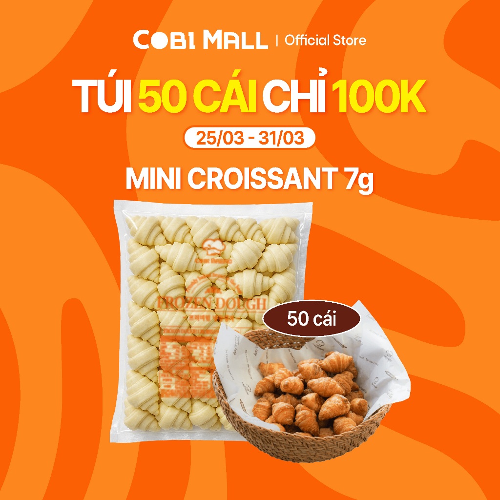 [Hỏa tốc HCM/HN] Bánh Mini Croissant Cobi size 7g, Bánh Sừng Bò Mini Đông Lạnh, Túi 50/100 cái