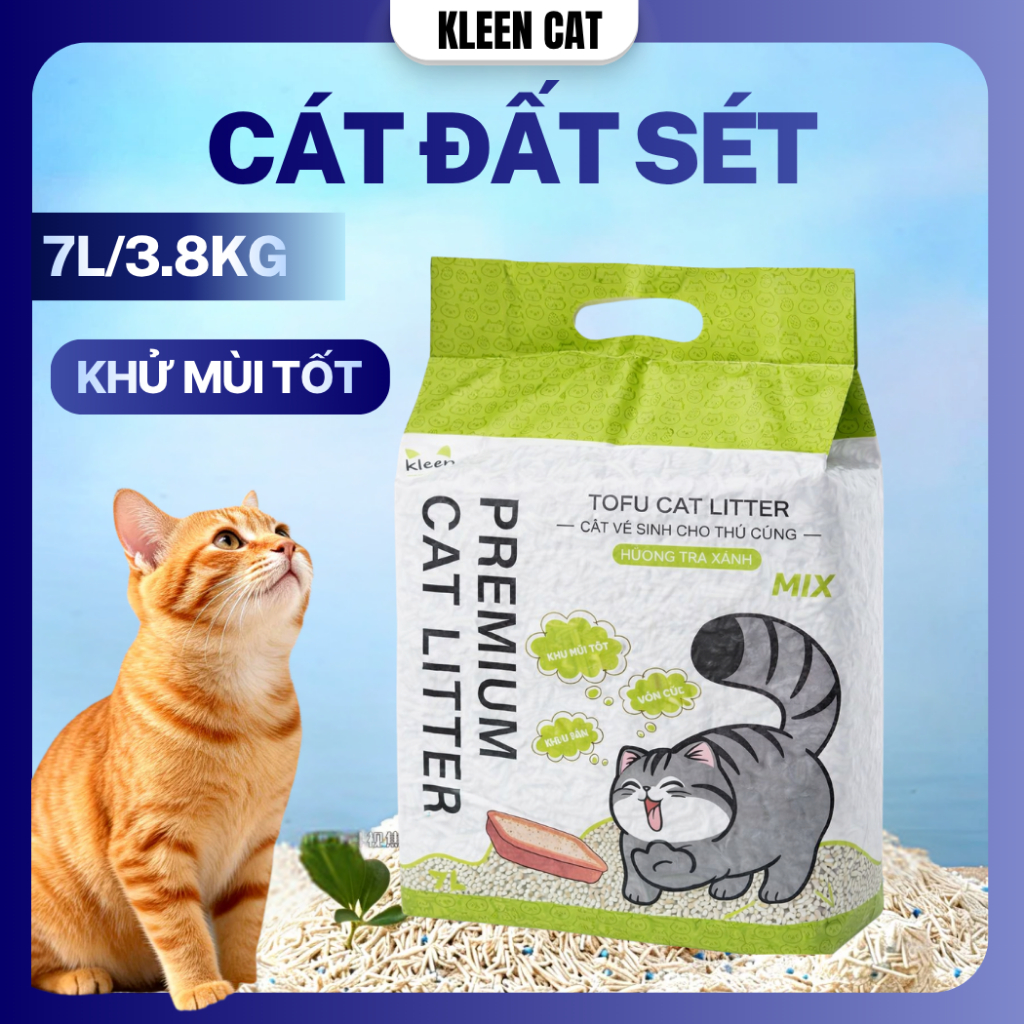Cát Mèo Tofu Hữu Cơ Kleen Cat, Cát Vệ Sinh Cho Mèo Đậu Nành Organic Có Thể Xả Bồn Cầu - CM42