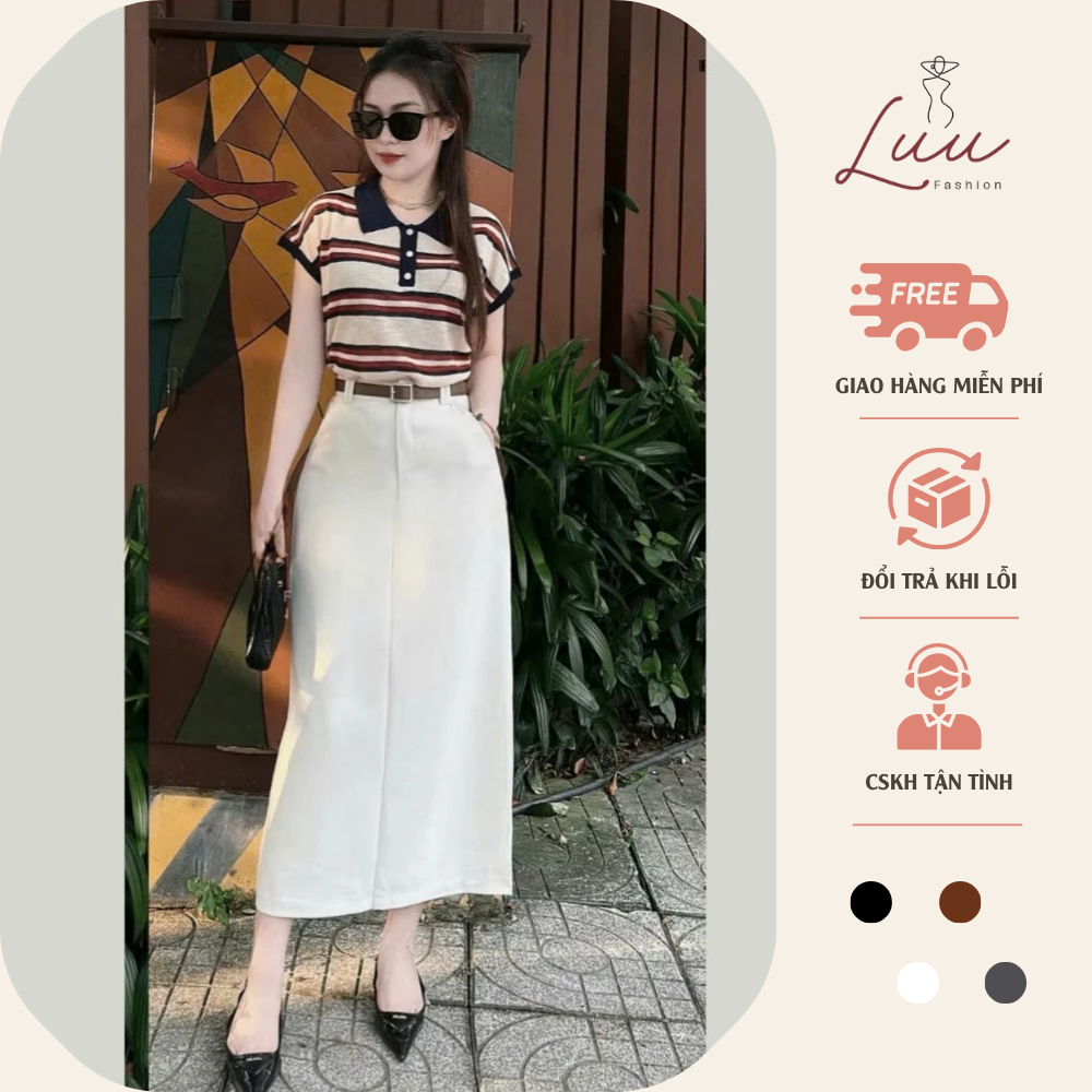 Chân váy suông dài 93CM chất Vitex kèm đai 2 Lớp thời trang - Luu fashion