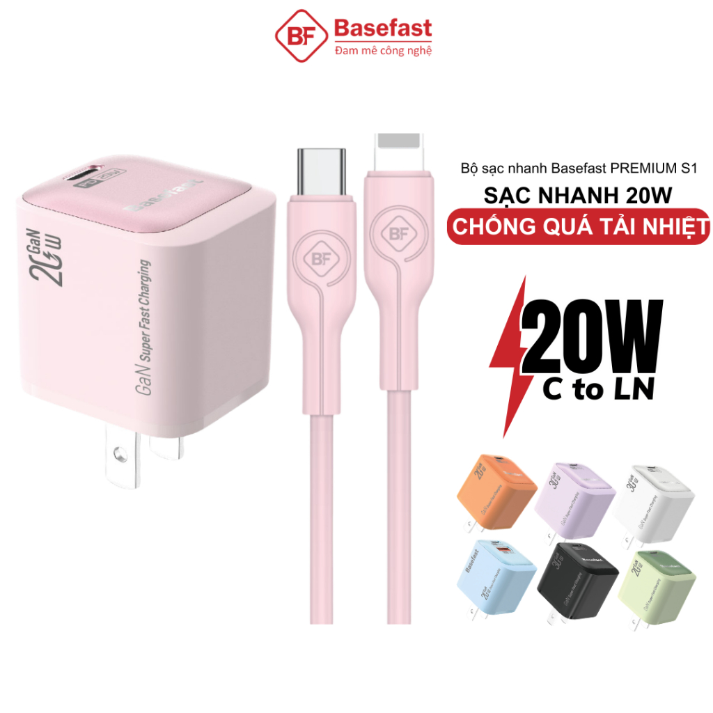 Bộ sạc nhanh 20W Basefast Củ công nghệ GAN siêu bền chống cháy nổ dùng cho xs 12 11 13 14 pro max