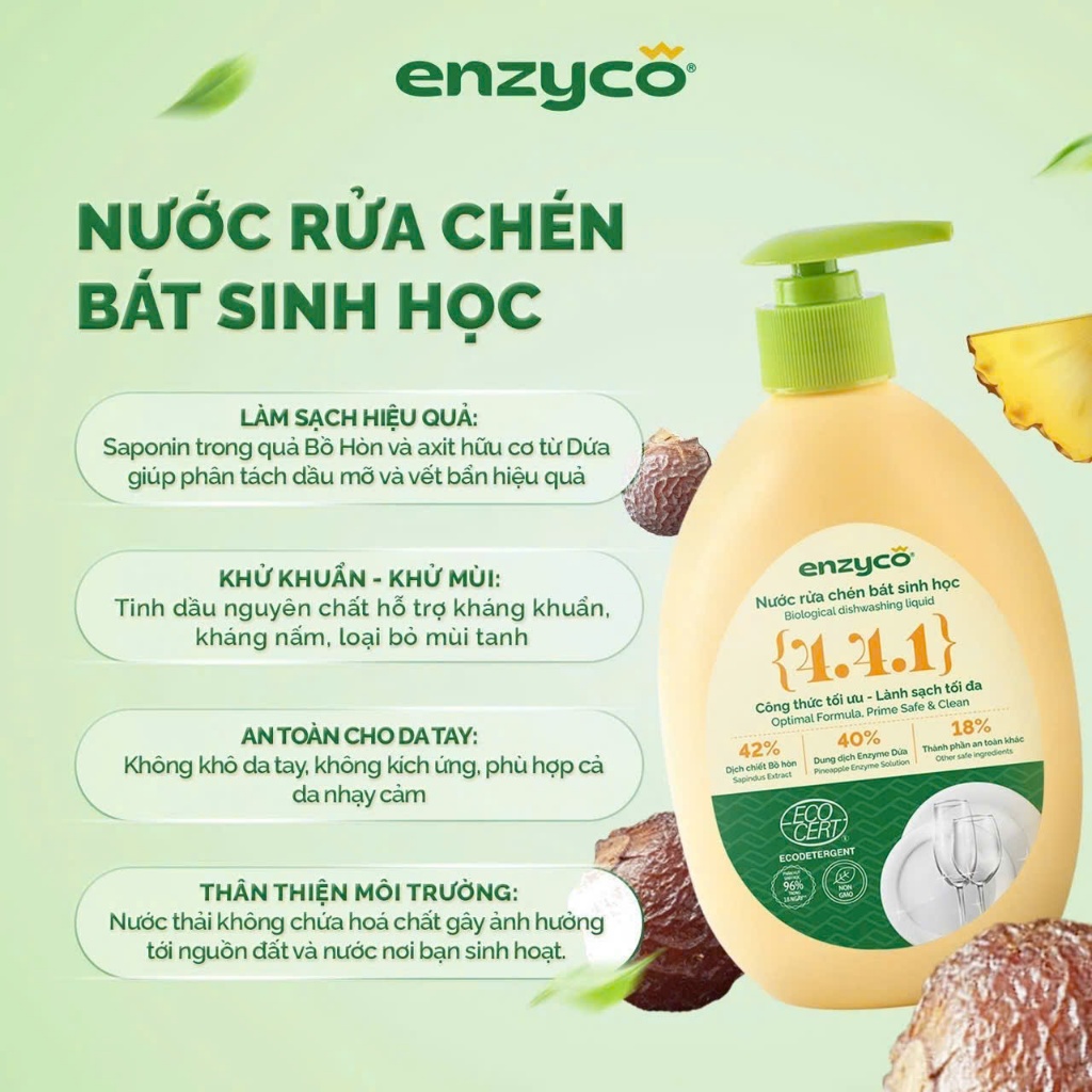 Nước rửa chén ,bát sinh học ENZYCO được làm từ dứa và bồ hòn