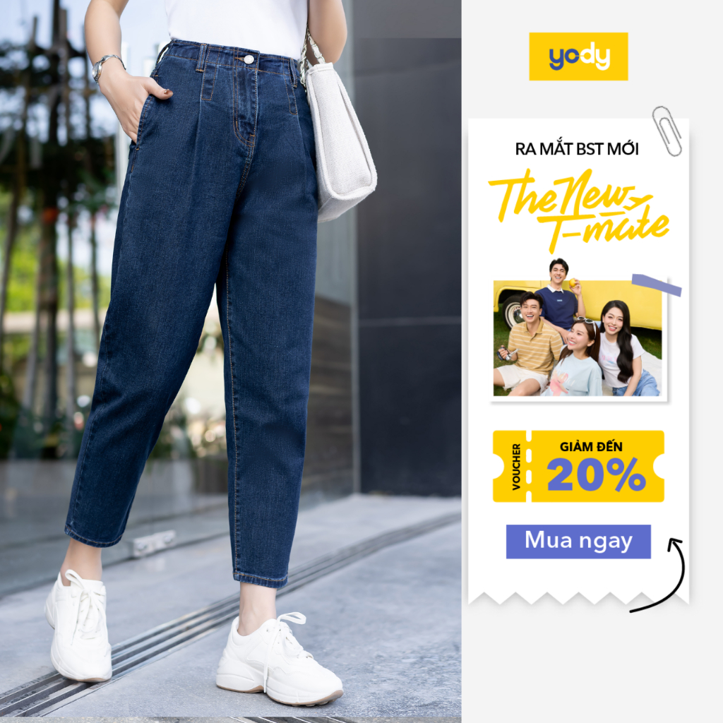 Quần jean nữ Yody dáng baggy thoải mái, quần bò co giãn, cạp cao chuẩn trend TRA- QJN3076