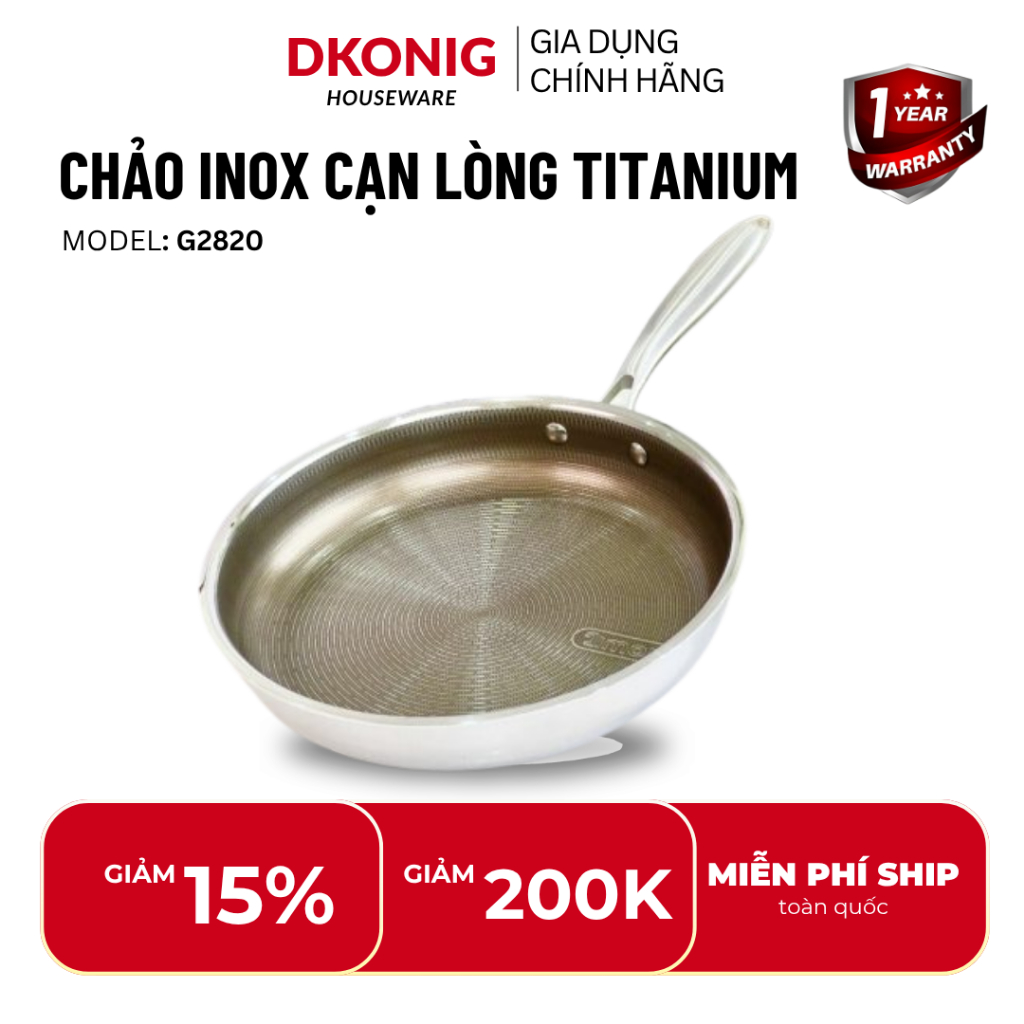 Chảo inox cạn lòngTitanium JIWON G2820 inox 316 chống dính tự thân, không cần tôi chảo