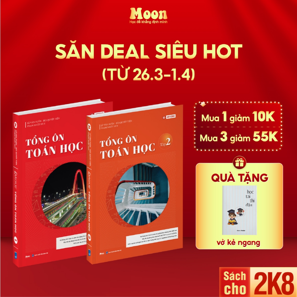 Sách tổng ôn toán học lớp 12 tập 1 & 2 ,luyện thi thpt quốc gia môn toán -  moonbook