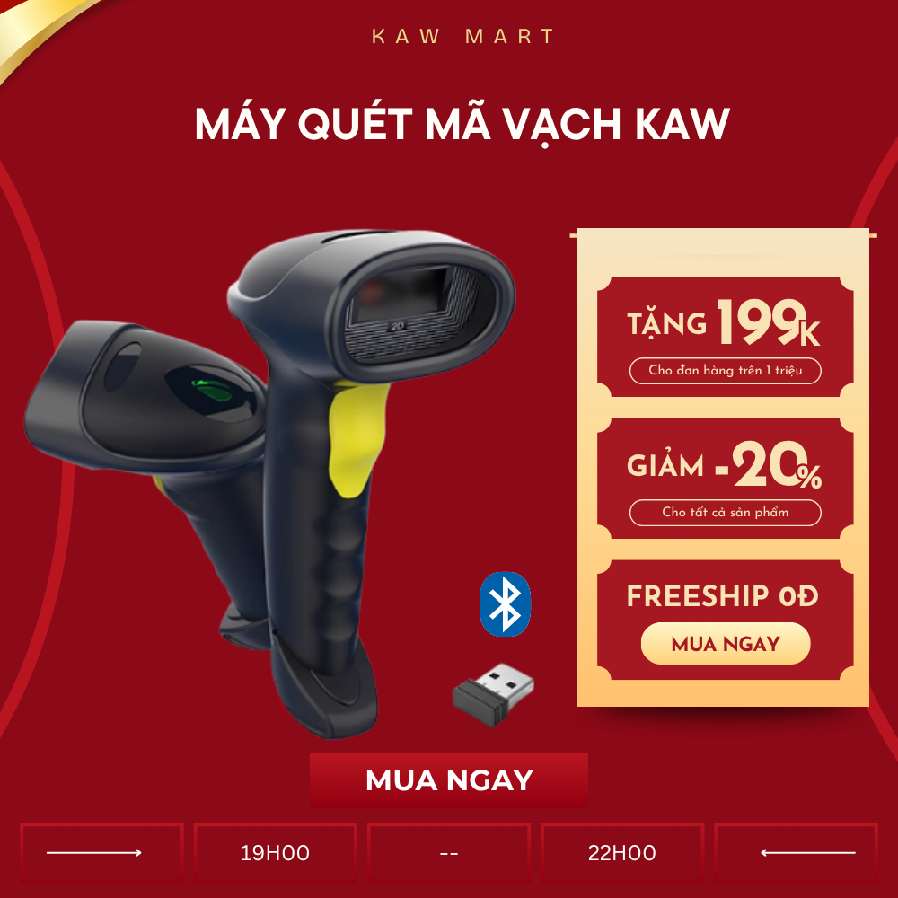 Máy Quét Mã Vạch KAW Không Dây 1D 2D – Scan QR Code & Barcode Siêu Nhanh, Kết Nối USB/Bluetooth, Pin