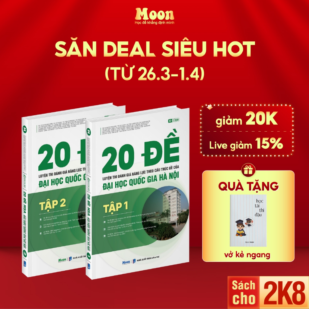 [HSA 2026] - Sách 20 đề ôn thi đánh giá năng lực Đại học Quốc gia Hà Nội -  Moonbook