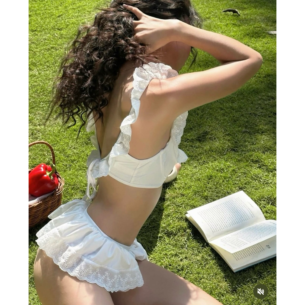 EMMA Bikini 2 Mảnh Gọng Cánh Tiên Phối Ren Nàng Thơ, Quần Váy Bèo Xoè | BigBuy360 - bigbuy360.vn