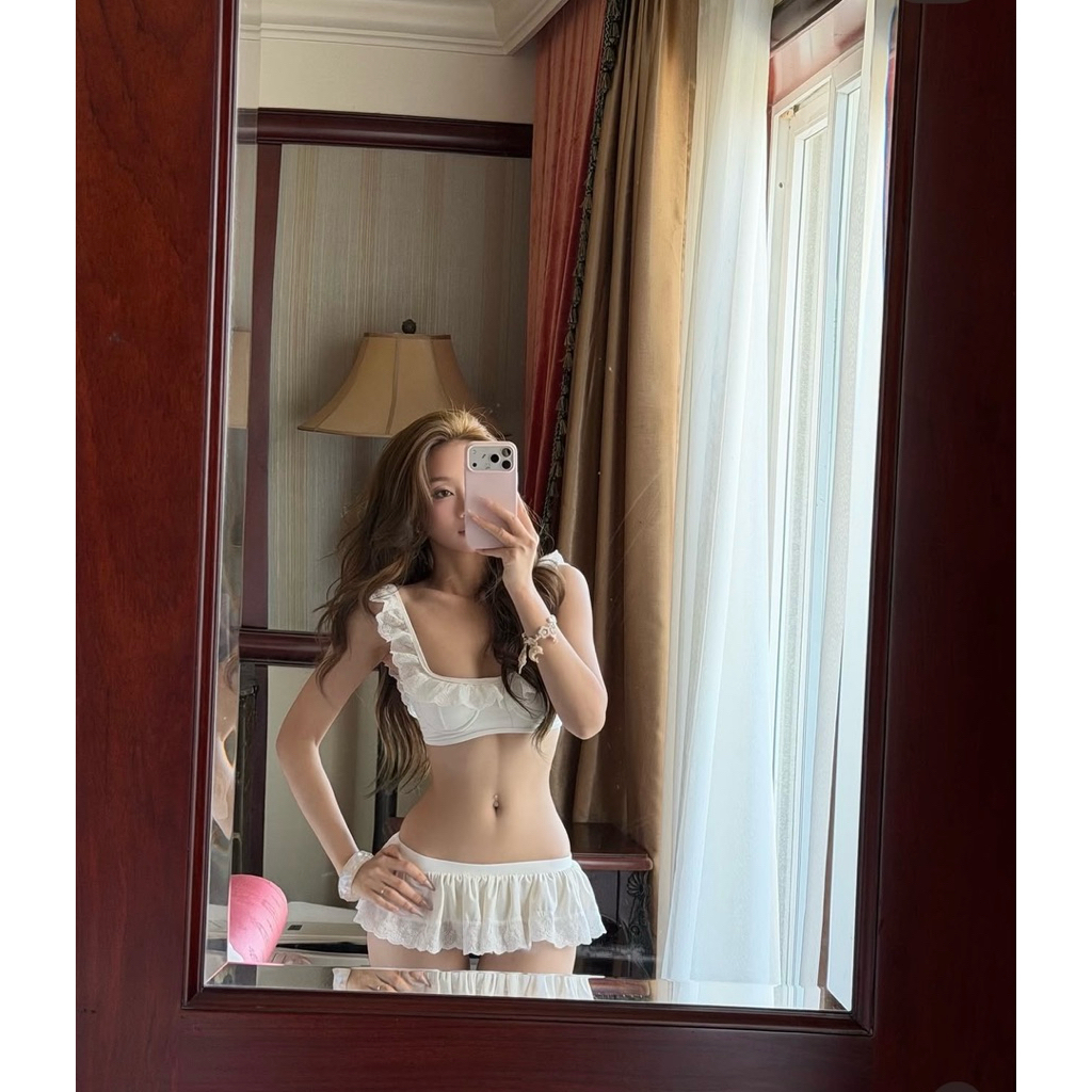EMMA Bikini 2 Mảnh Gọng Cánh Tiên Phối Ren Nàng Thơ, Quần Váy Bèo Xoè | BigBuy360 - bigbuy360.vn