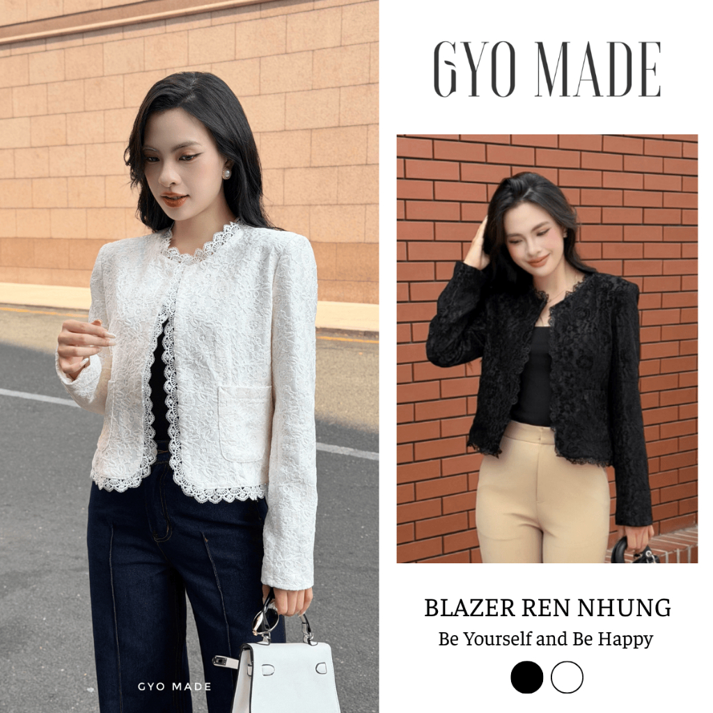[NEW] Áo blazer ren nhung cao cấp GYOMADE® may 2 lớp đệm vai đứng form thanh lịch sang trọng | GA102