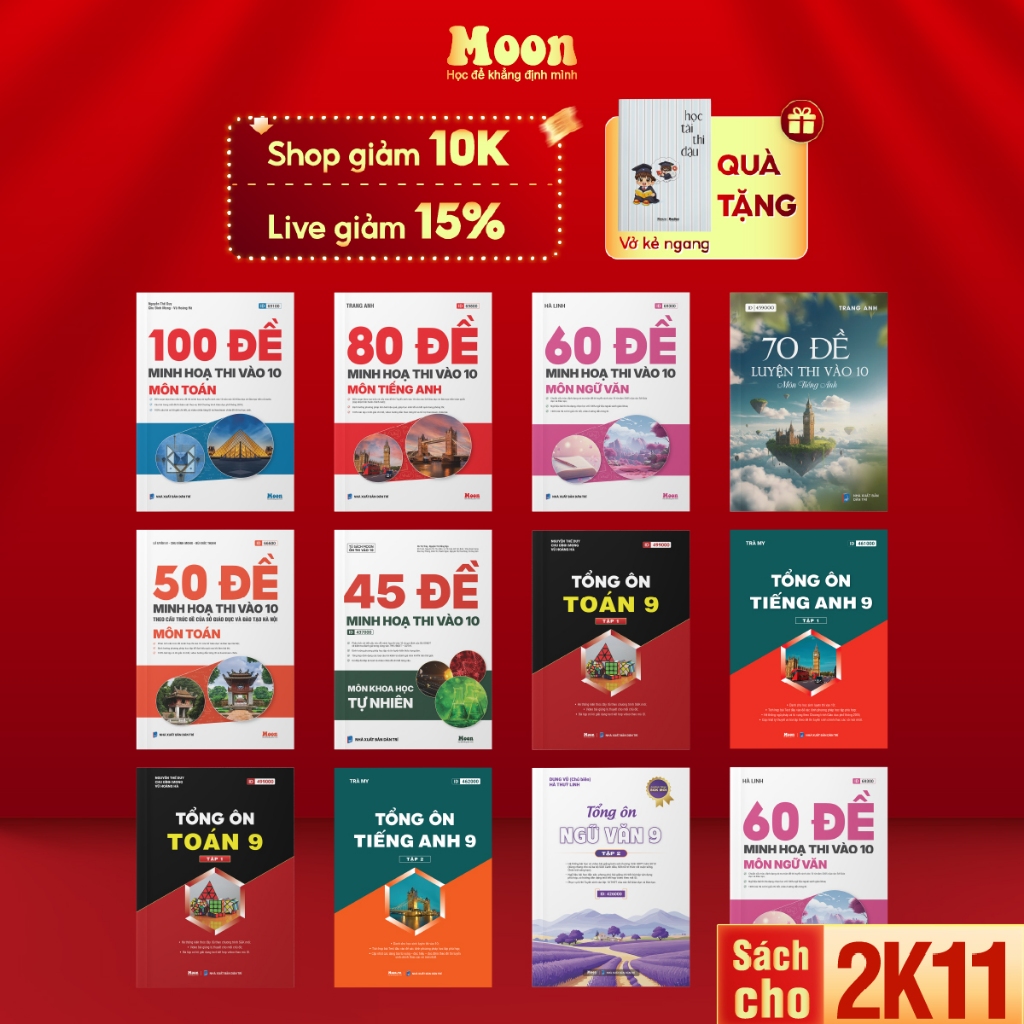 Sách Tổng ôn toán học ngữ văn tiếng anh lớp 9 sách ôn thi vào 10 cho 2k11 - Moonbook
