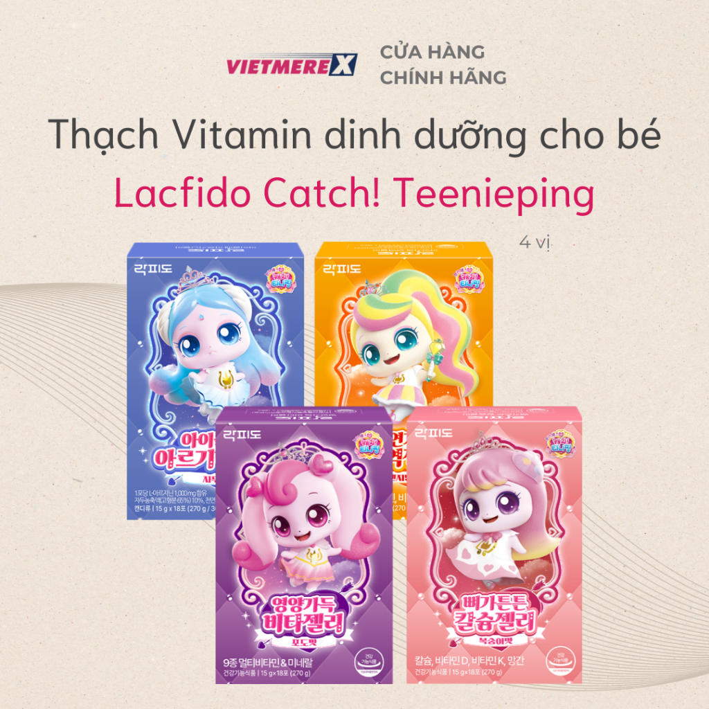 Thạch Vitamin dinh dưỡng cho bé Lacfido Catch Teenieping Ss6 Bổ sung Vitamin Kẽm Canxi Arginine Hộp 