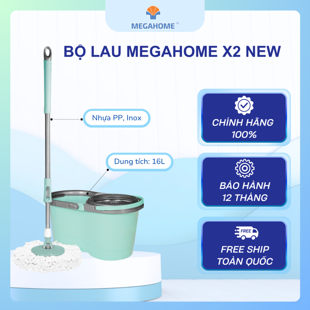 Bộ lau nhà thông minh xoay 360 độ Megahome X2 New Megahome mâm nhựa Megahome