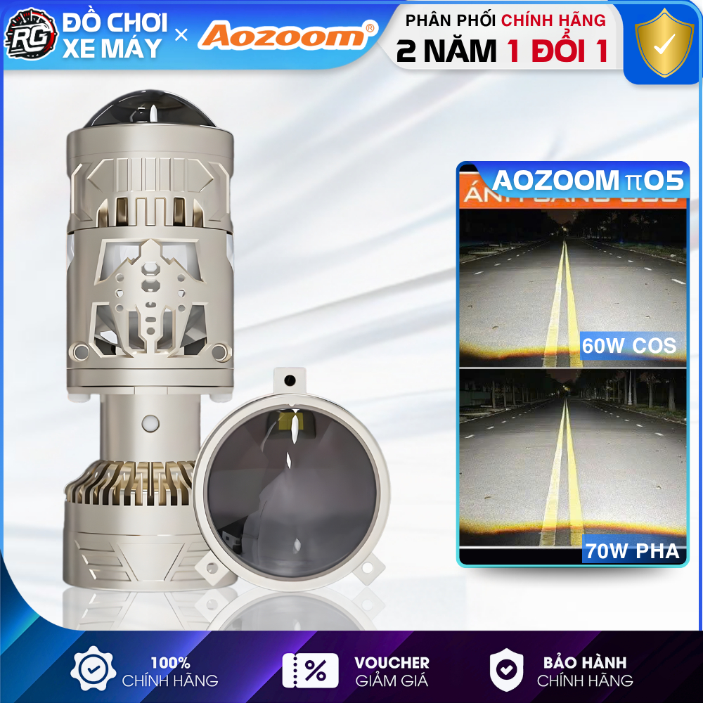 Aozoom Pi05 - Bóng Đèn Led H4 π05 AOZOOM Công Suất Cos 60W Pha 70W, Chân H4 Lắp Ô Tô Xe Máy