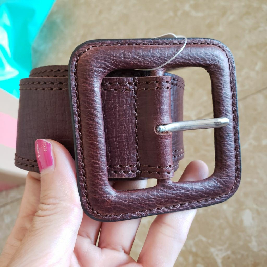 Nhật thắt lưng dây nịt nữ da thật bản to y2k boho nâu