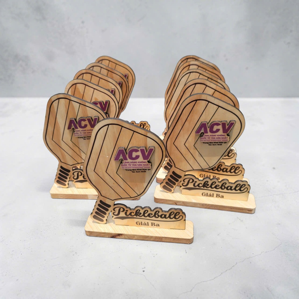 Cúp Gỗ Pickleball Plywood 5mm – In UV Sắc Nét – Lamdecor Khắc/In Tên Miễn Phí Theo Yêu Cầu