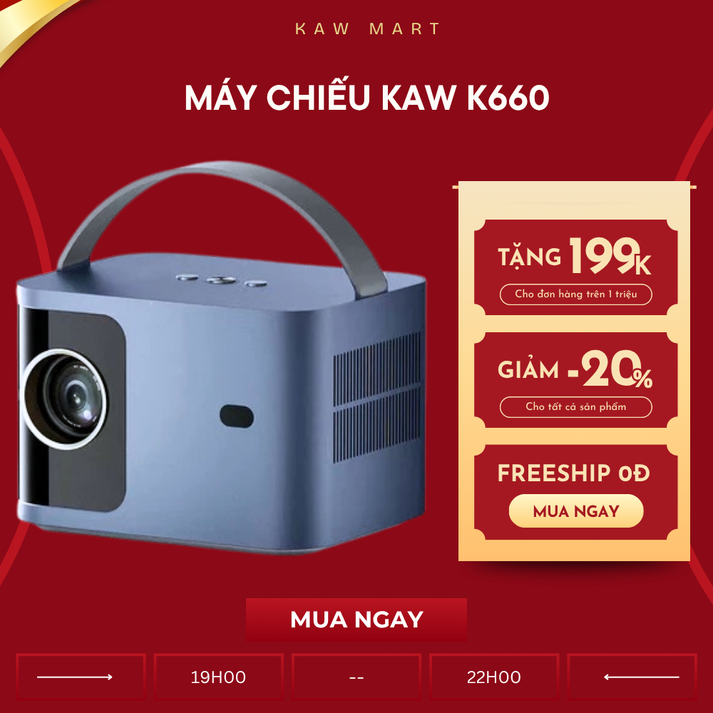 Máy chiếu mini KAW K650 hệ điều hành Androi kết nối điện thoại máy tính bảo hành chính hãng 12 tháng