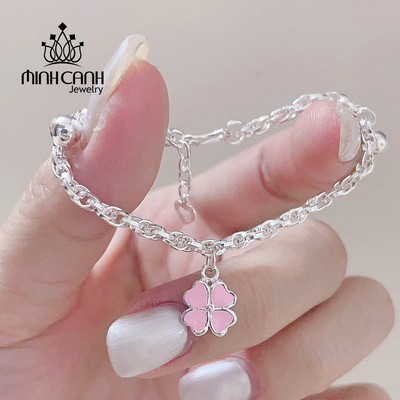 Lắc Bạc Trẻ Em Mix Cỏ 4 Lá Hồng - Minh Canh Jewelry