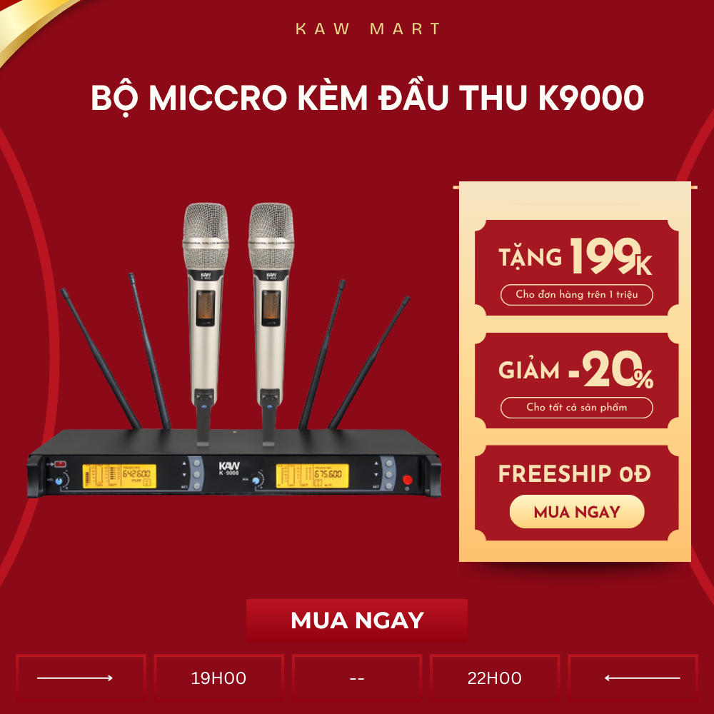 Micro Karaoke KAW K9000, Micro Không dây Bluetooth Có Đầu Thu, Hát Hay, Cho Giọng Chuẩn