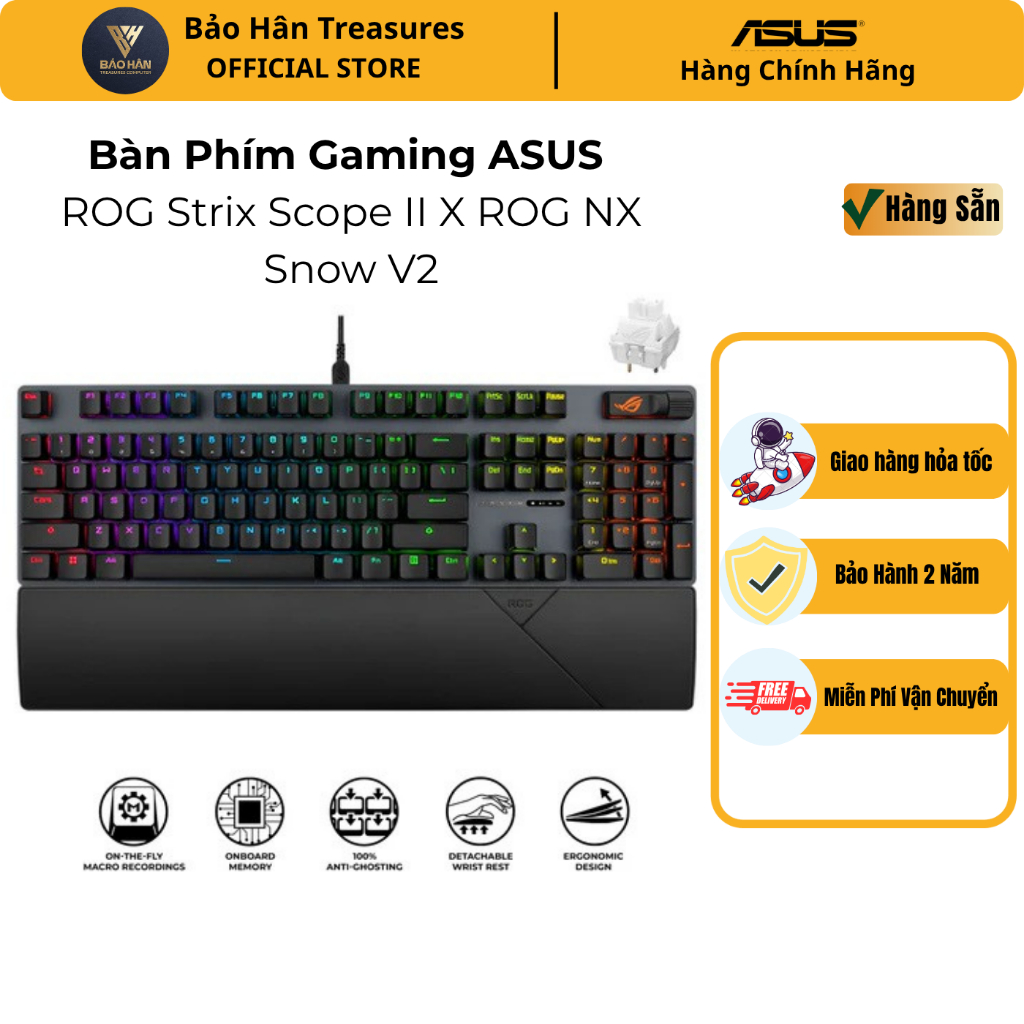 Bàn Phím Gaming ASUS ROG Strix Scope II X ROG NX Snow V2 ( 90MP03XF-BKUA20) - Chính Hãng