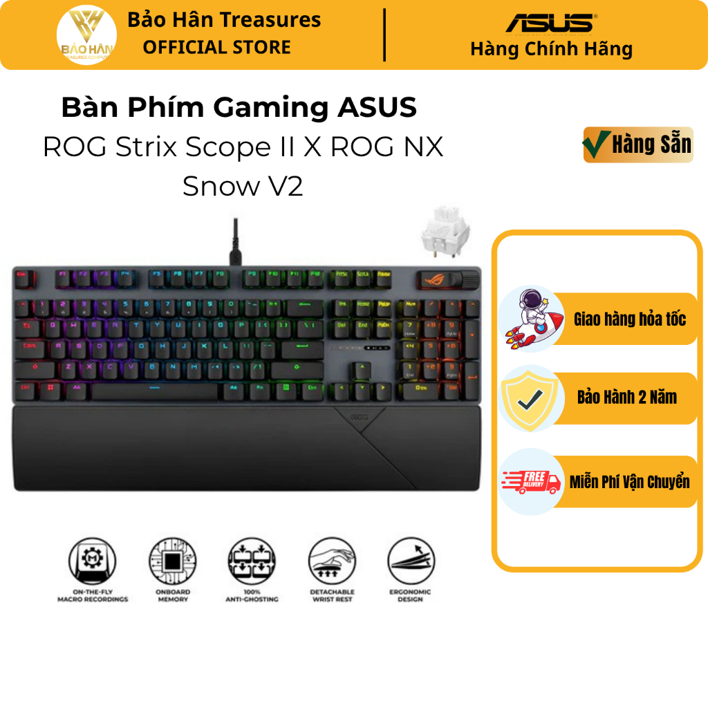 Bàn Phím Cơ Gaming ASUS ROG Strix Scope II X ROG NX Snow V2 ( 90MP03XF-BKUA20) - Chính Hãng