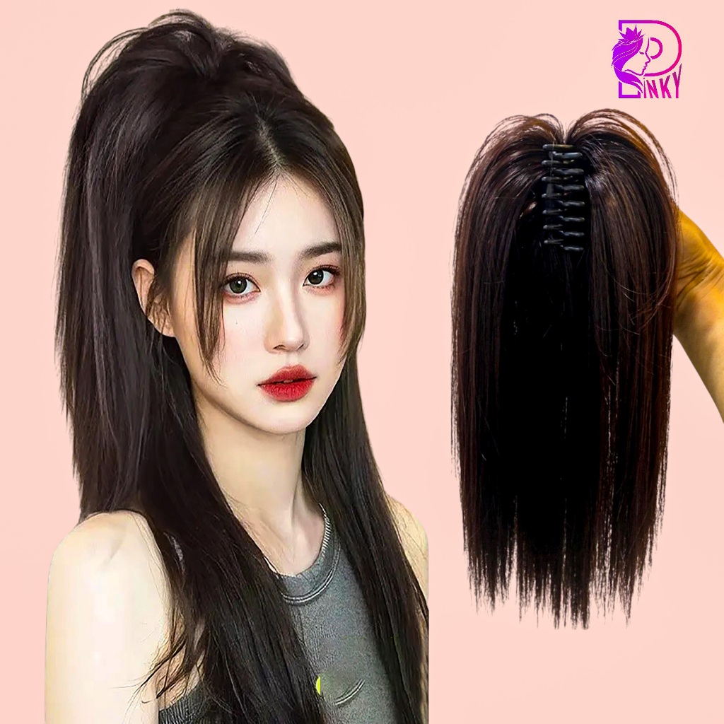 Tóc giả kẹp nửa đầu thẳng 35cm, Tóc ngoặm đuôi ngựa nữ tự nhiên, Tóc giả nữ làm dày tóc bồng tóc