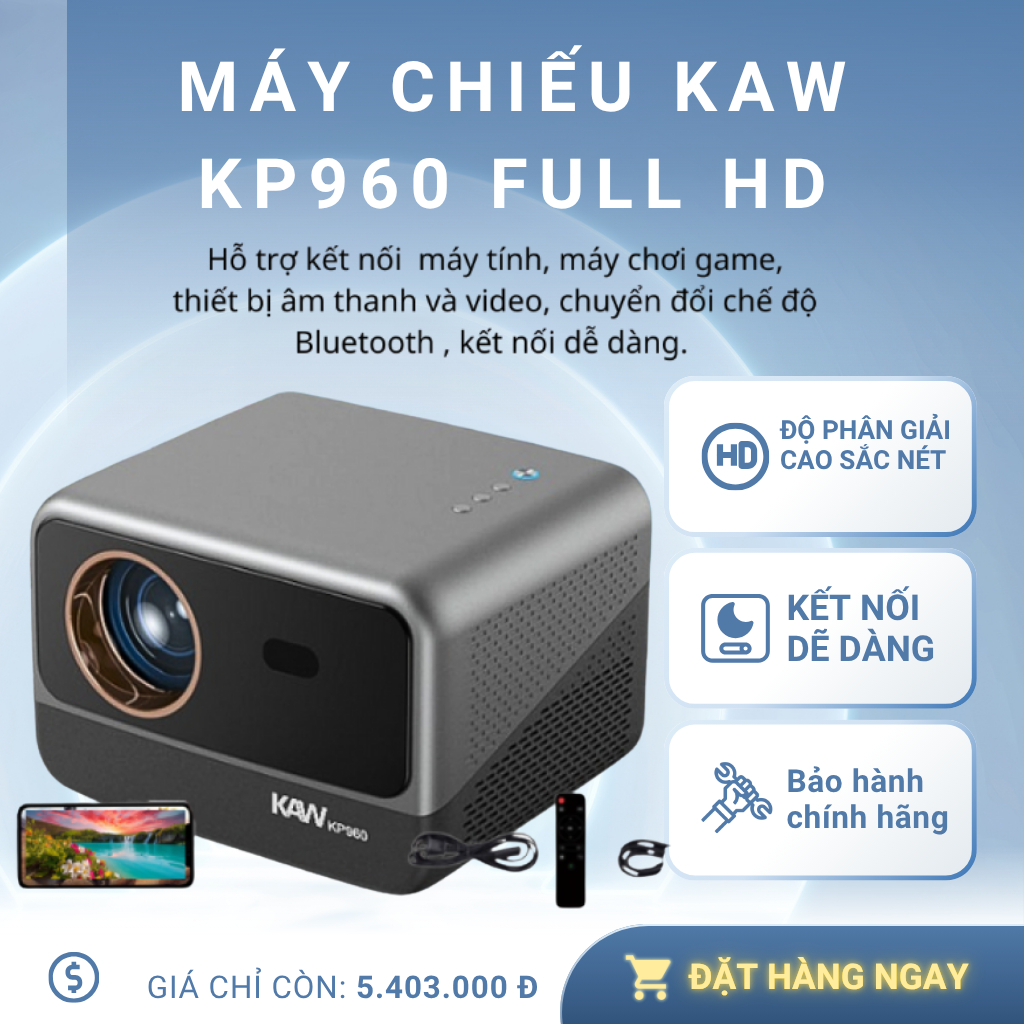 Máy chiếu KAW KP960 full HD 1080P - Tự động lấy nét, hình ảnh sắc nét âm thanh sống động