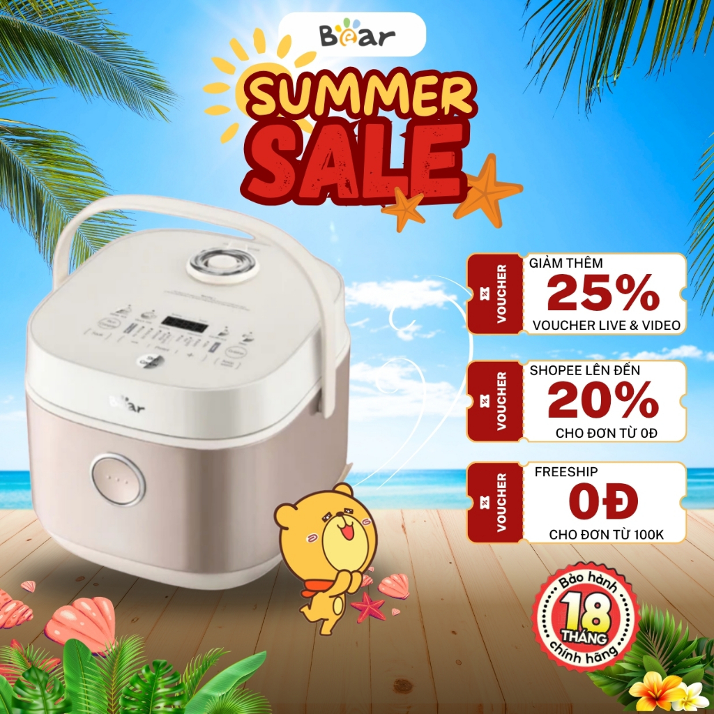 Nồi cơm điện 3L (Lòng nồi 1L) đa năng Bear RC-4H30S (DFB-H30A3),600W,Lòng gang chống dính,BH 18 Thág