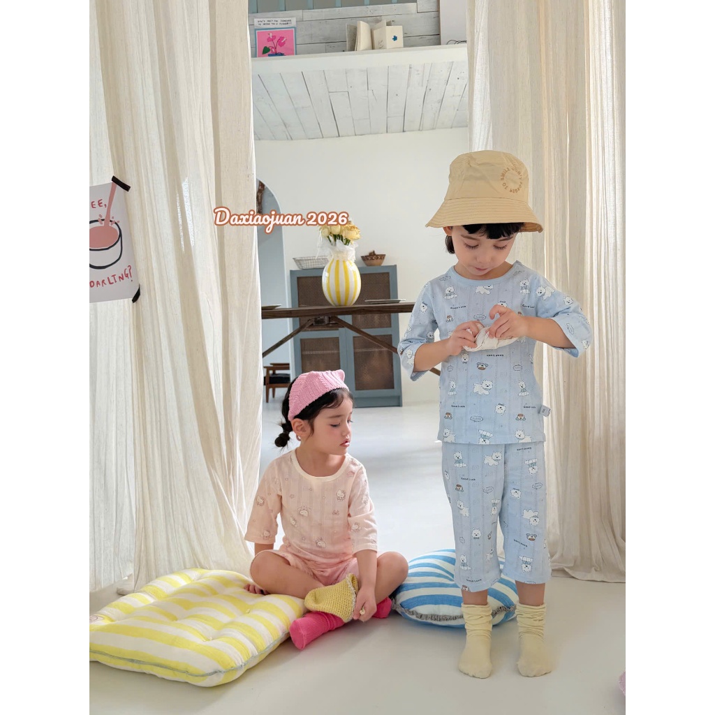 Bộ quần áo lửng HEY HONEY cho bé, bộ ngủ mặc nhà chuẩn HEY HONEY Quảng Châu chất thun cotton size 2-