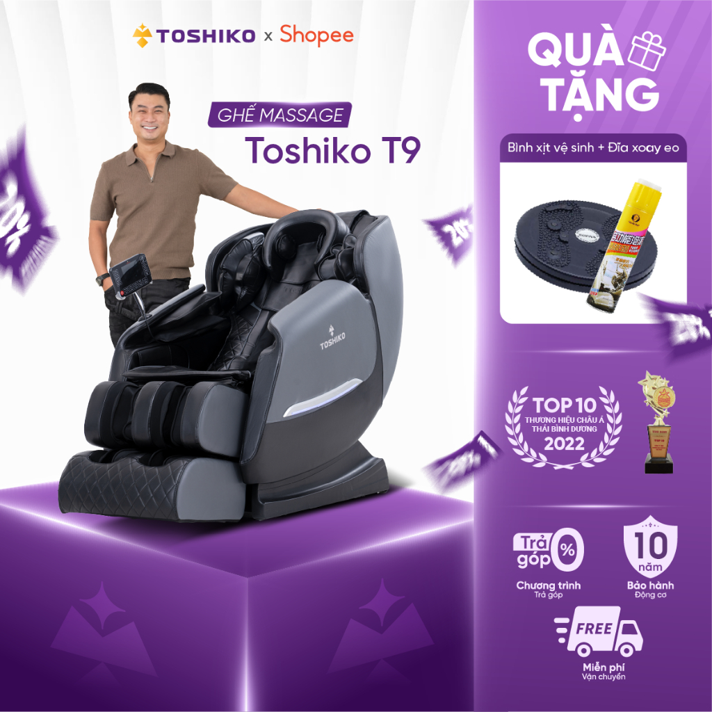 Ghế massage toàn thân Toshiko T9 con lăn 4D di chuyển giúp thư giãn tại nhà
