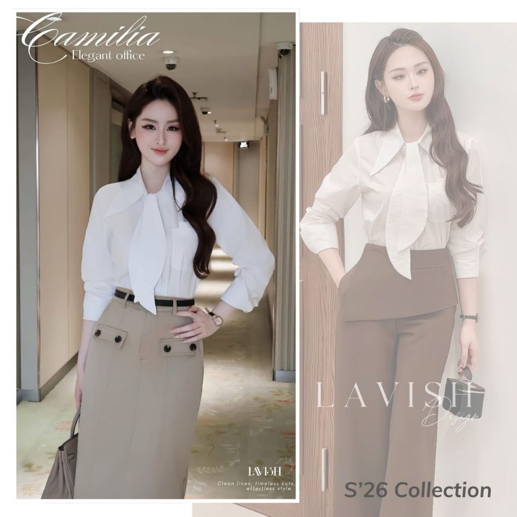 Set Áo Kiểu & Quần Ống Suông Thanh Lịch Chất Liệu Cao Cấp Thoải Mái Lavish Design - S1185