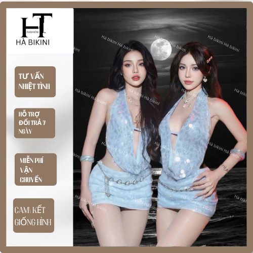 (Mẫu Thiết Kế) Bikini đồ bơi đi biển KIM SA bling xanh, sang chảnh & sexxy Hà Bikini HB08