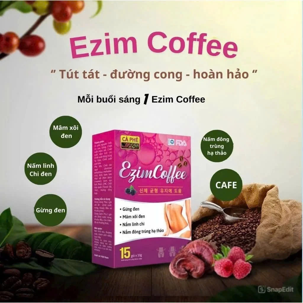 Cà Phê Ezim Coffee Nấm Linh Chi Mâm Xôi Chính Hãng Hộp 15 Gói
