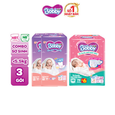 [KOL-TẶNG MIẾNG NGẪU NHIÊN]Combo sơ sinh gồm02 gói Miếng lót Newborn1-108miếng và 01 gói Tã quần mở một bên NB70+6 miếng